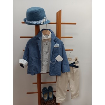 Makis Tselios Σετ βάπτισης Μπλε Σακάκι με Μπεζ Παντελόνι